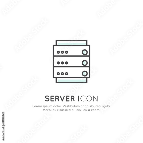 Vector Icon Style Illustration Concept of Data Hosting, Content Sync, Cloud Storage, Server, Hard Drive, Connection Process, Mobile and Desktop Application Development