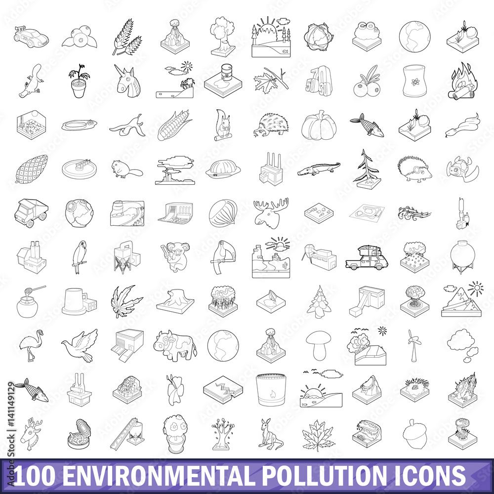 100 environmental pollution icons set 100 environmental pollution icons set