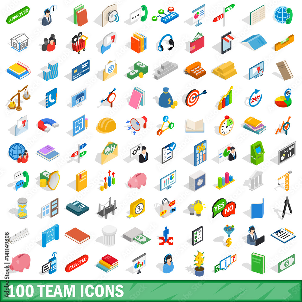 100 team icons set, isometric 3d style 100 team icons set, isometric 3d style