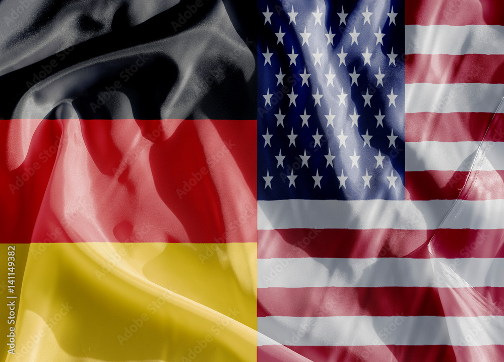 Deutschland Flagge und USA Flagge auf einem Tuch – Stock-Foto | Adobe Stock
