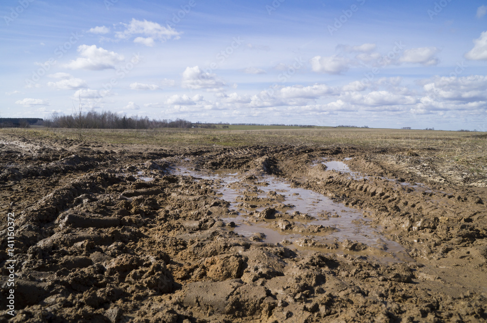 не непролазная грязь на дороге весной Stock Photo | Adobe Stock