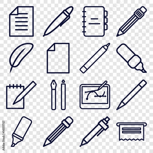 Set of 16 pen outline icons