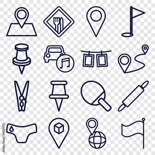 Set of 16 pin outline icons