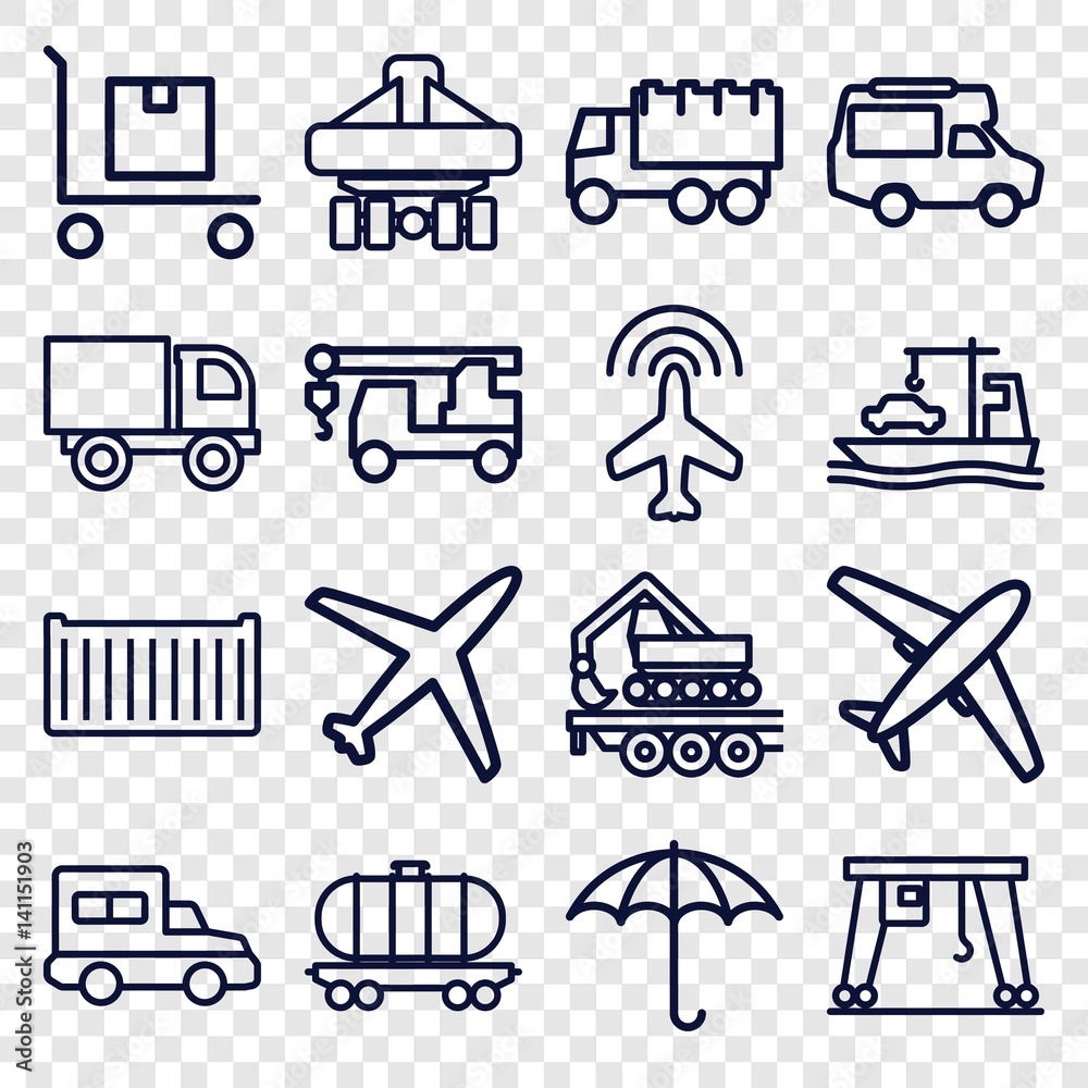 Set of 16 cargo outline icons Set of 16 cargo outline icons