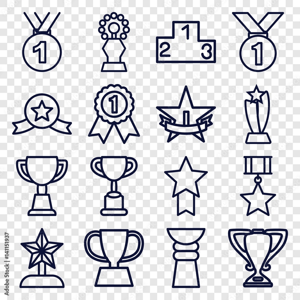 Set of 16 trophy outline icons Set of 16 trophy outline icons