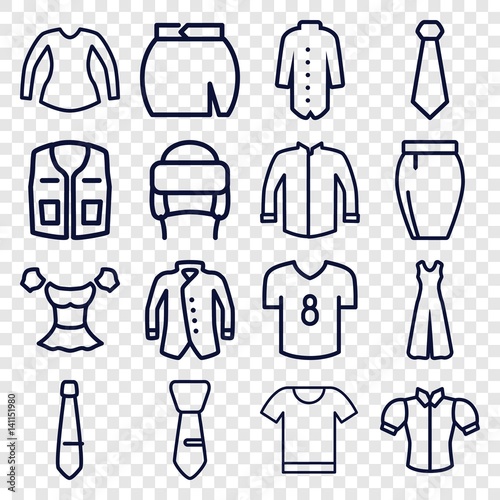 Set of 16 apparel outline icons