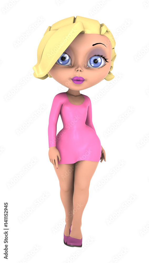 3D Rendering Cartoon Woman on White 3D Rendering Cartoon Woman on White