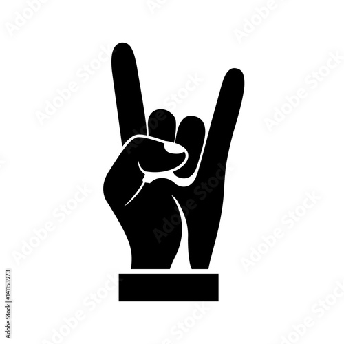 Hand gesture silhouette, symbol Rock and Roll. Black icon isolated on white background. Vector illustration flat design. 