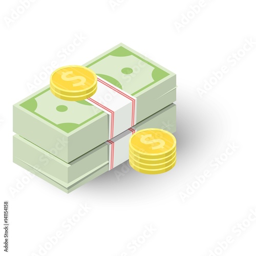 Two stacks of money and coins icon