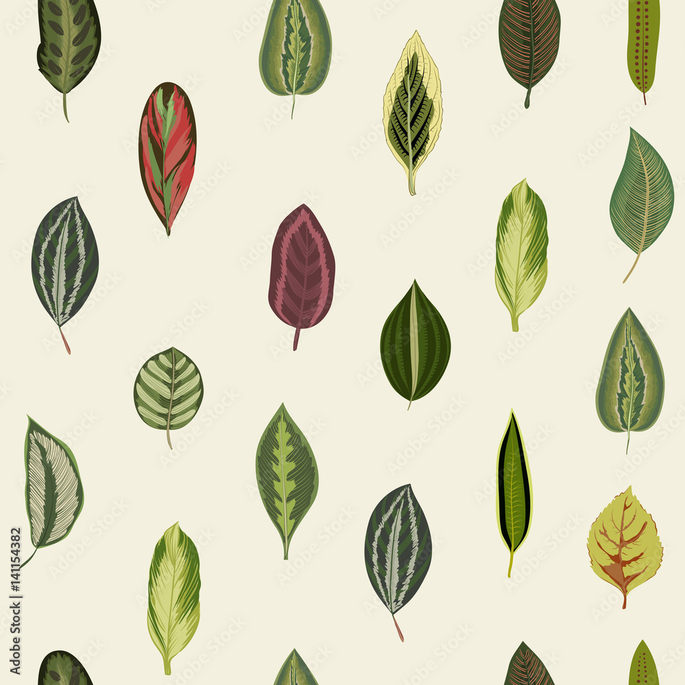 Obraz premium Vintage organic leaves. Exotic tropical print. Vector seamless pattern.