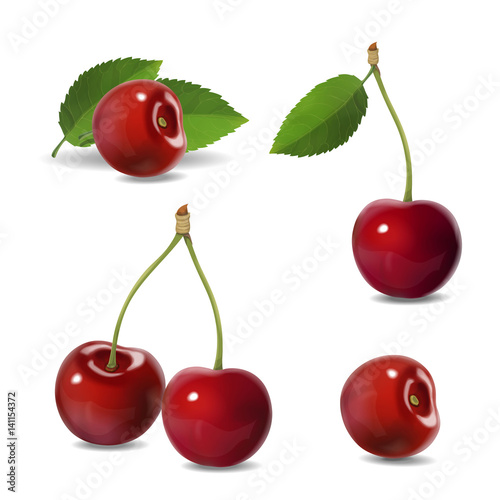 Cherry realistic fruit vector icons set. isolated illustration