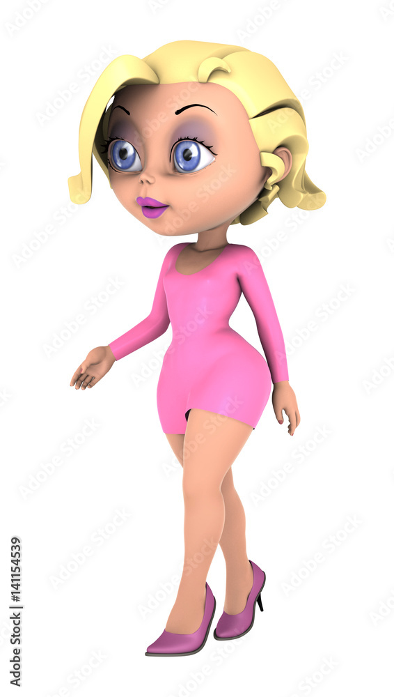 3D Rendering Cartoon Woman on White 3D Rendering Cartoon Woman on White