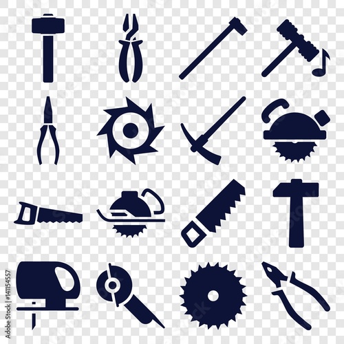 Set of 16 carpentry filled icons