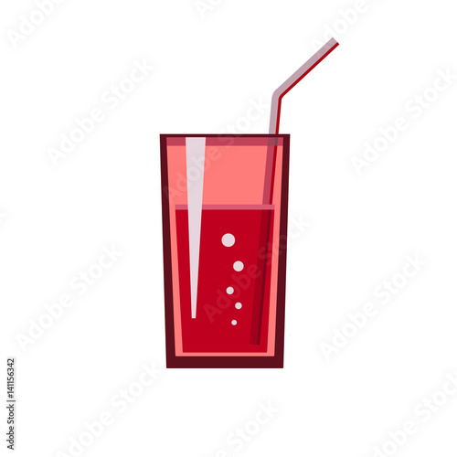 A glass of fresh red fruit strawberry, watermelon, cherry, garnet juice. Flat design. Abstract concept. Vector illustration.
