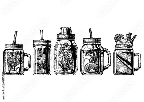 cocktails in mason jar and shaker