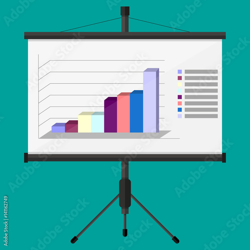 Projector screen with business presentation. chart pie, financial report. vector illustration in flat style