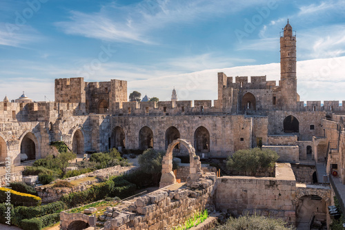 The Tower of David in ancient Jerusalem Citadel, near the Jaffa Gate in Old City of Jerusalem, Israel. photo