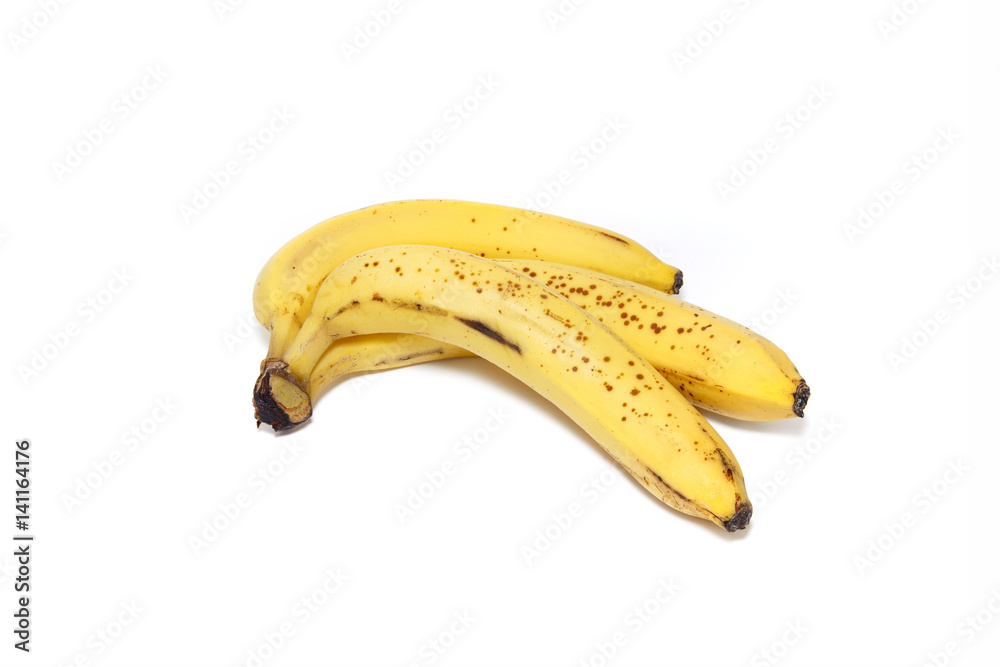 Ripe yellow bananas on white background