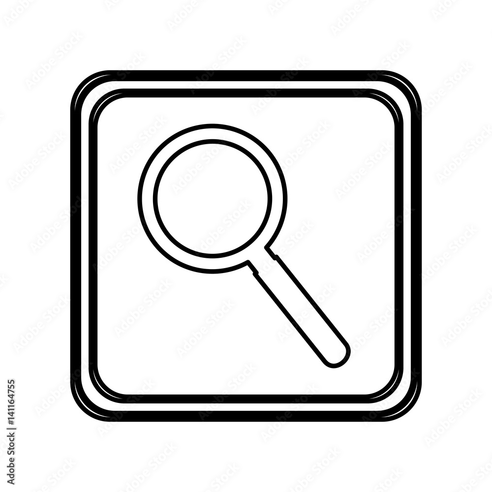 monochrome contour of button with magnifying glass vector illustration monochrome contour of button with magnifying glass vector illustration