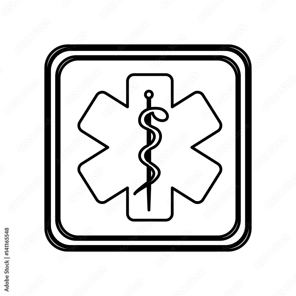 monochrome contour of button with star of life vector illustration monochrome contour of button with star of life vector illustration