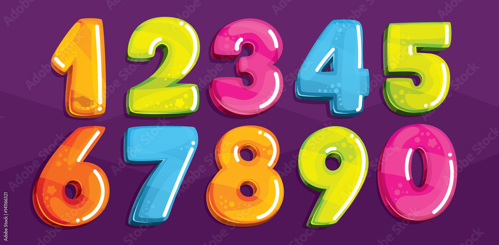 Vector cartoon kids figures. Set of color numbers