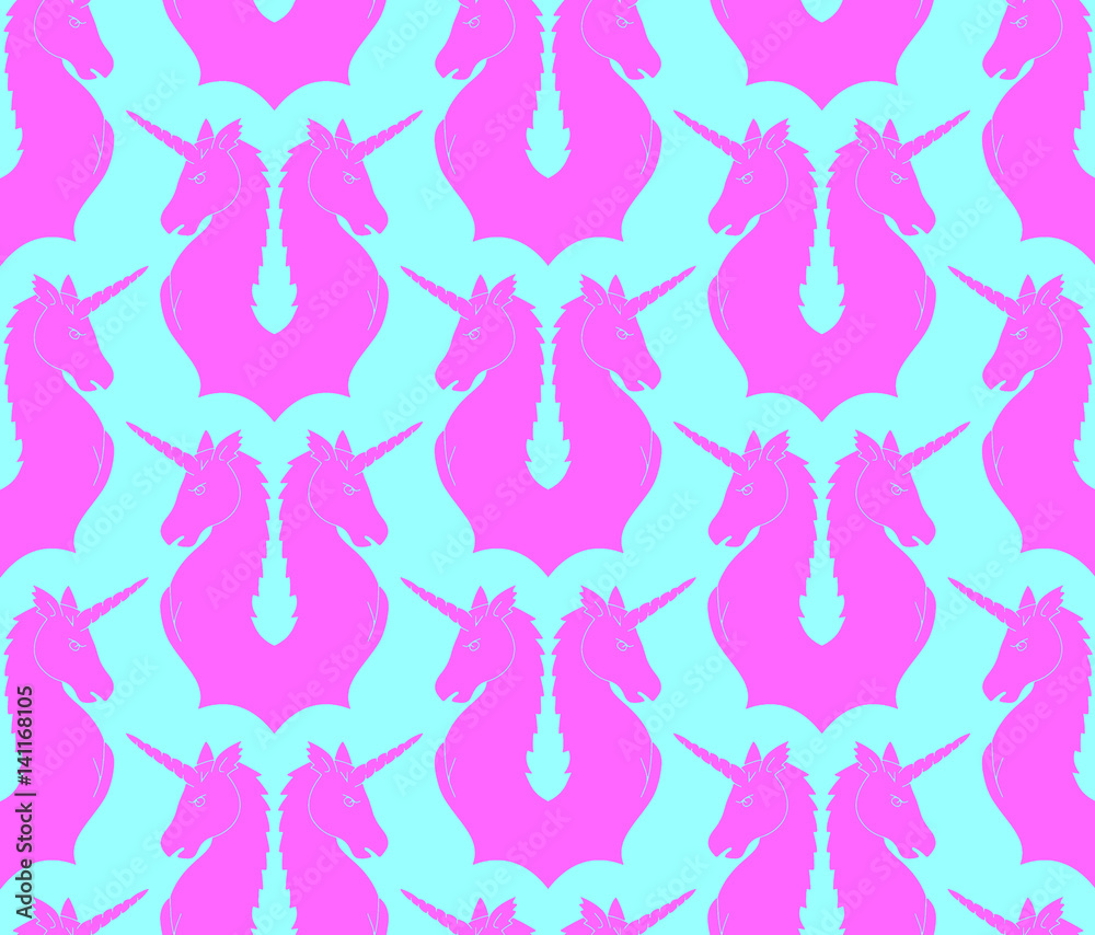 2 Headed Unicorn Emblem Seamless Surface Patterns With Blue Background 2 Headed Unicorn Emblem Seamless Surface Patterns With Blue Background