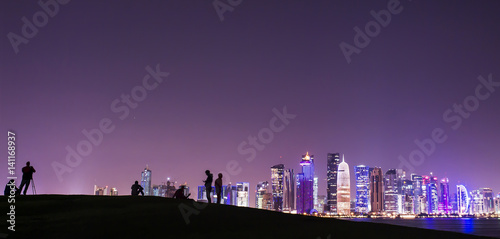 Doha skyline at night, Qatar, Middle East