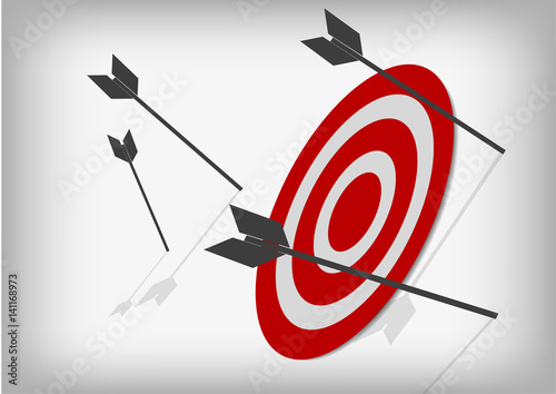 Vector : Archery targets and missed arrows on gray background