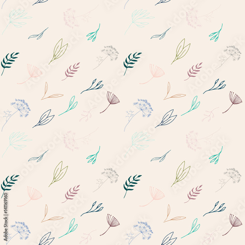 Vector floral seamless pattern with dill or fennel flower and stylized leaves .