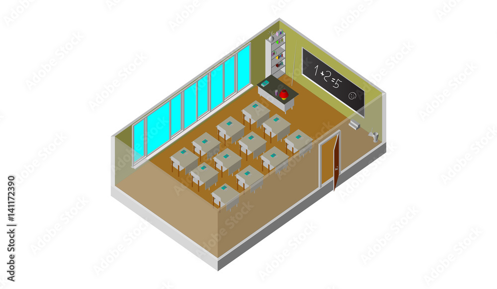 Isometric vector school class. School equipment Isometric vector school class. School equipment