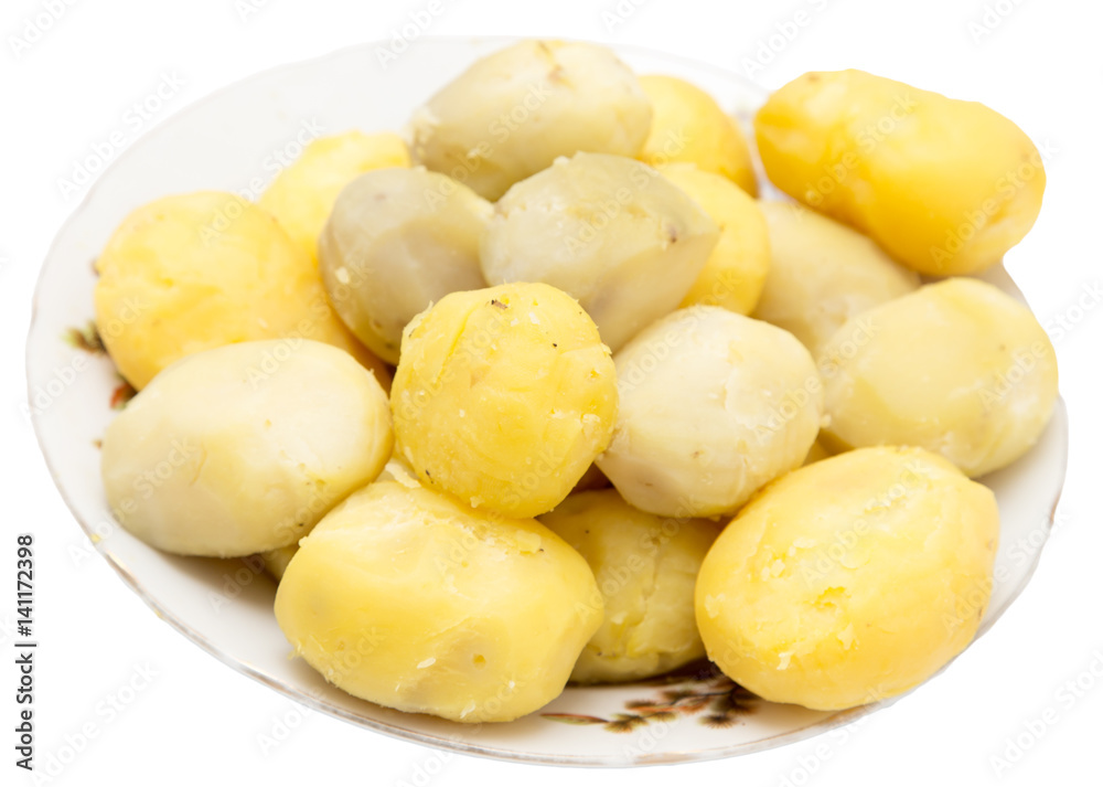 boiled potatoes on a white background