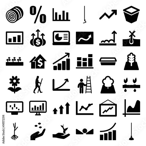 Set of 36 growth filled icons