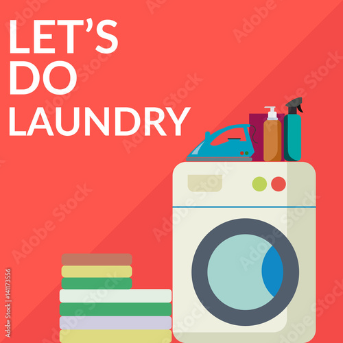 Laundry room with facilities for washing. Flat style vector illustration.