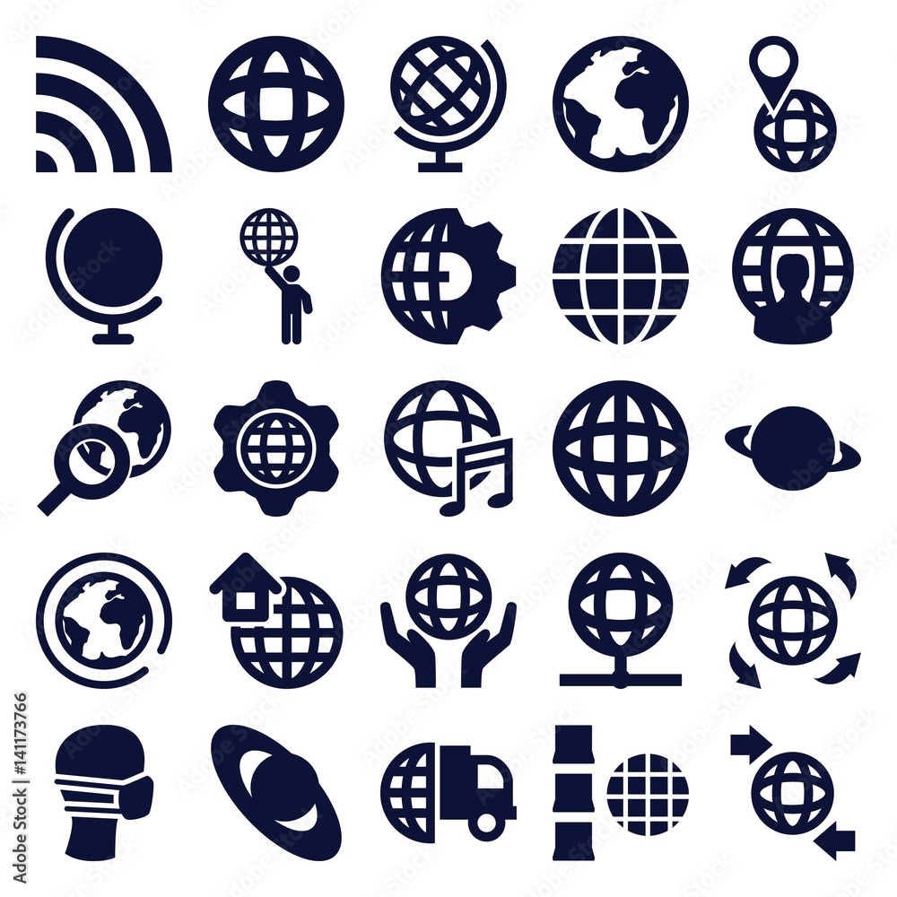 Set of 25 globe filled icons