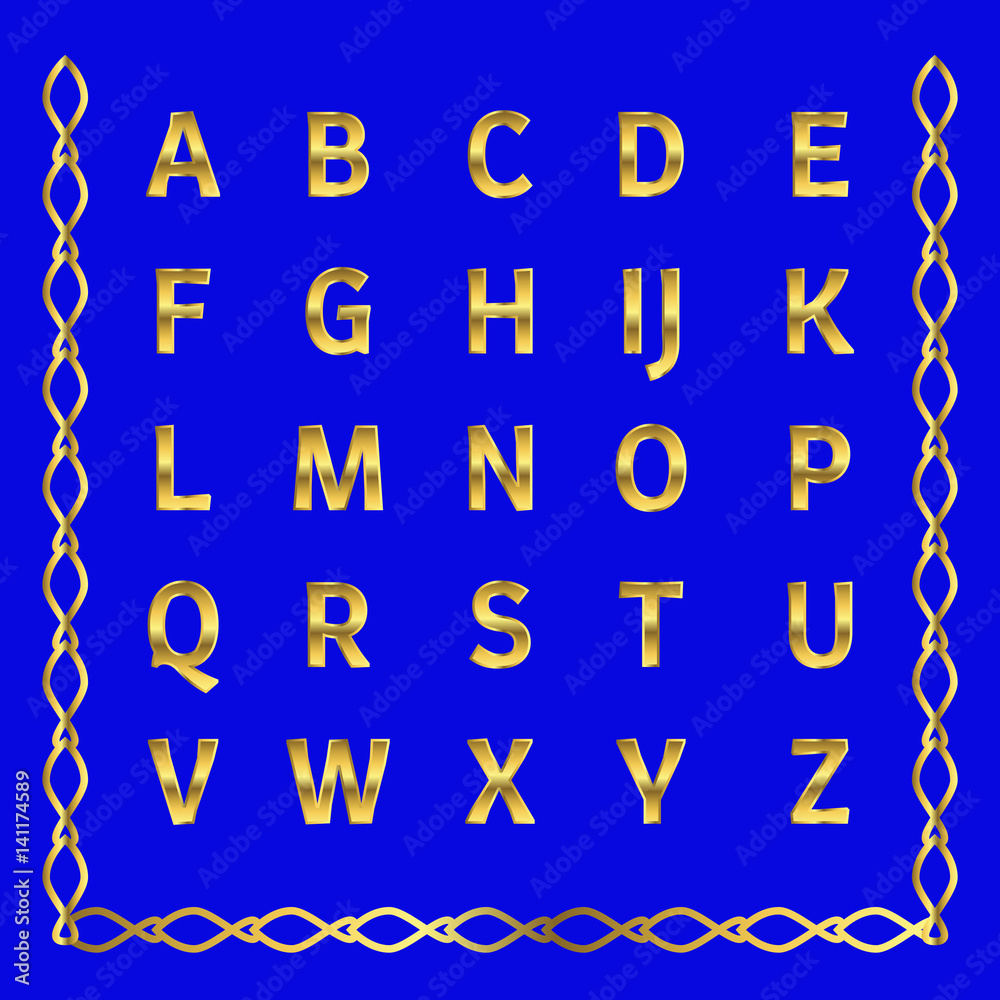 Vector golden alphabet. Golden letters.