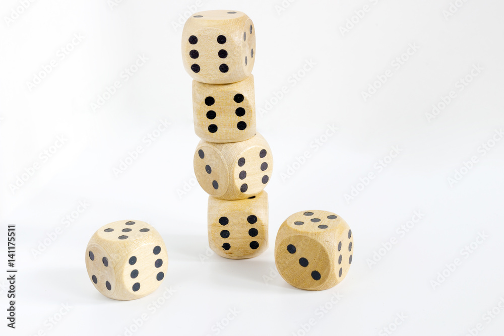 Wooden six sides dices, isolated Wooden six sides dices, isolated
