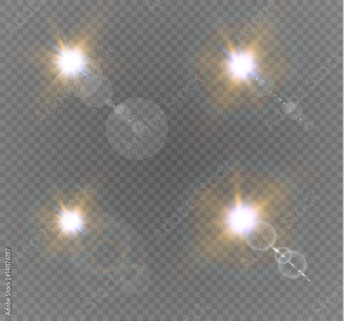 Abstract lens gold front solar flare transparent special light effect design. Vector motion blur glare glow.vector illustration.