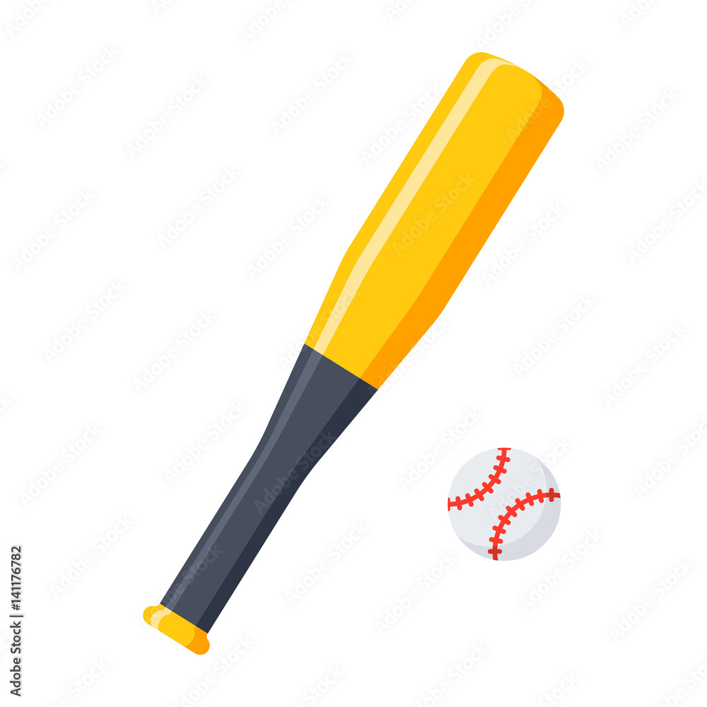 Bat and ball for baseball, vector illustration in flat style Bat and ball for baseball, vector illustration in flat style