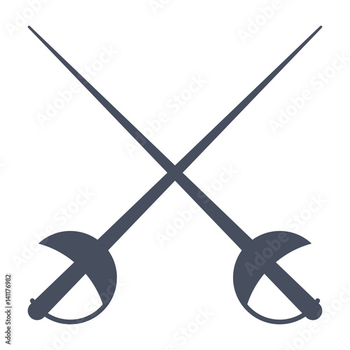 Fencing, two crossed sword, vector illustration in flat style