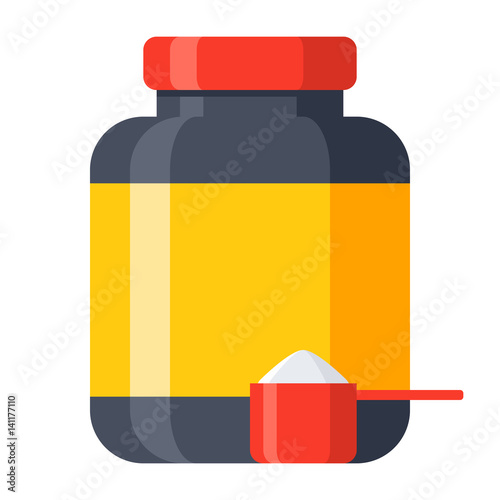 Container with protein, vector illustration in flat style