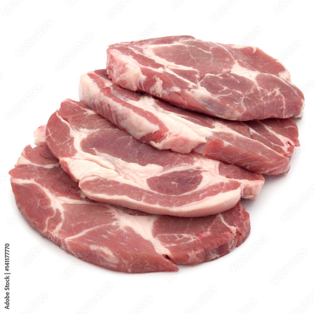 Raw pork chop meat isolated on white background cutout