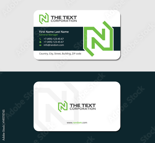visiting card with green letter n