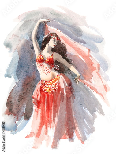 Valokuva Watercolor Belly Dancer Wearing a Red Costume Hand Painted Illustration