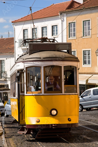Historic trolley car in downtown Lisbon, Portugal