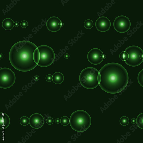 Dark seamless background with shinning green circles and points