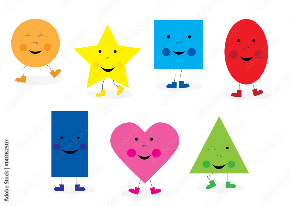 learning collection of funny, smiling , basic geometric cartoon shapes for  children / vectors illustration for kids Stock Vector | Adobe Stock