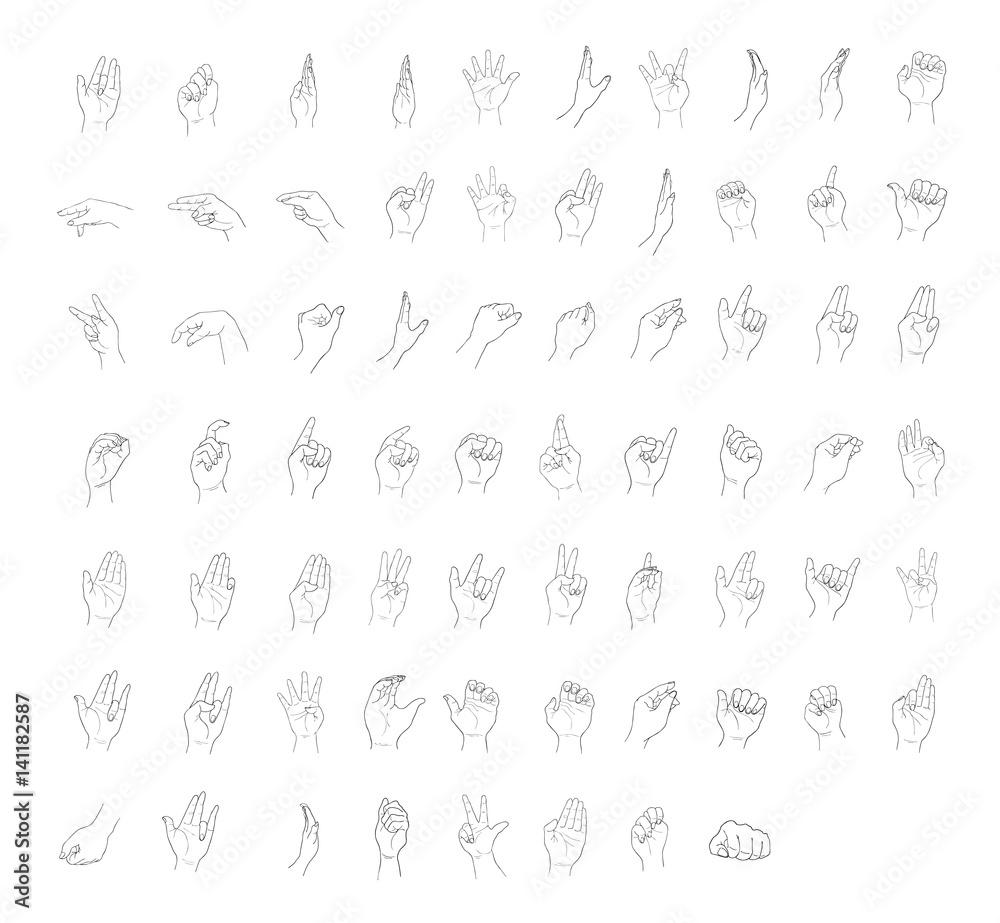 Set of Sketch Human Hand Gestures on White Background Set of Sketch Human Hand Gestures on White Background