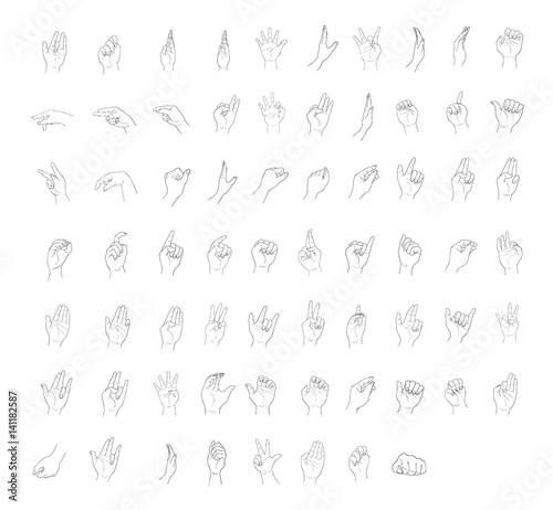 Set of Sketch Human Hand Gestures on White Background