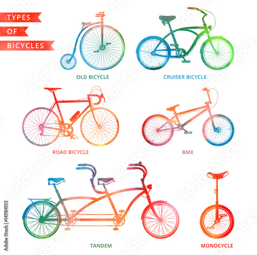 Types of watercolor bicycles