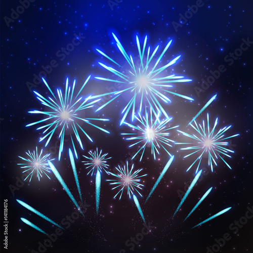 Starry fireworks on night background